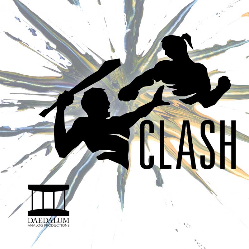 Clash icon, two stylized figures fight over a splash of color